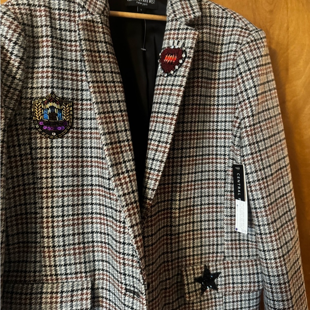 Central Park West Houndstooth Blazer with Embellishments - Picture 2 of 8